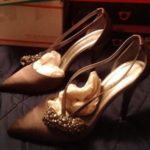 J. Renee Aleaha Pewter Satin Dorsay Heel Pumps Size 12w With Box